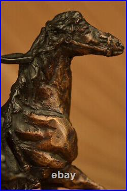 Hand Made C. M. Thomas Cowboy on horse batteling Stallion Bronze Statue