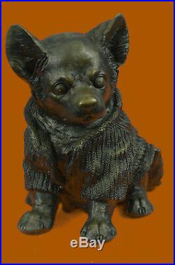 Hand Made Chihuahua Dog In Hooded Sweater Statue Figurine Bronze Sculpture