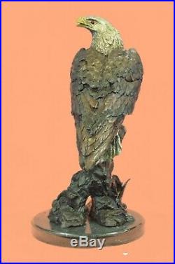 Hand Made Copper Bronze Eagle Hawk Bird Figurine Sculpture Marble Base Statue