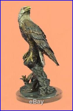 Hand Made Copper Bronze Eagle Hawk Bird Figurine Sculpture Marble Base Statue