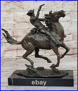 Hand Made Cowboy with Gun Riding a Horse Solid Bronze Sculpture Figurine Figure