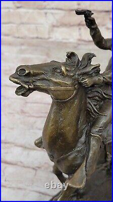 Hand Made Cowboy with Gun Riding a Horse Solid Bronze Sculpture Figurine Figure