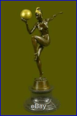 Hand Made Crystal Ball Signed France Gypsy Female Bronze Sculpture Statue
