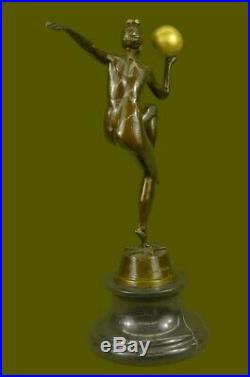 Hand Made Crystal Ball Signed France Gypsy Female Bronze Sculpture Statue