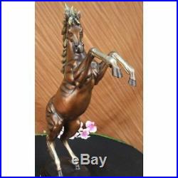 Hand Made Deco Rearing Horse Bronze Sculpture Marble Base Statue Decor Large