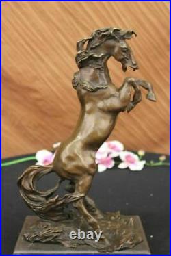 Hand Made Deco Rearing Horse Bronze Sculpture Marble Base Statue Decor Large Art
