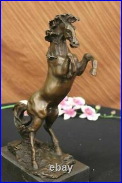 Hand Made Deco Rearing Horse Bronze Sculpture Marble Base Statue Decor Large Art