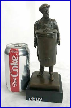 Hand Made Detailed Art Deco Old Man with a Trash Can Bronze Sculpture Statue