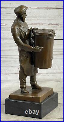 Hand Made Detailed Art Deco Old Man with a Trash Can Bronze Sculpture Statue