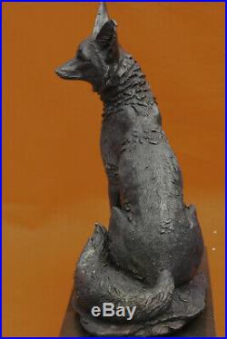 Hand Made Detailed Large Fox Wildlife Bronze Sculpture Marble Statue Figurine NR