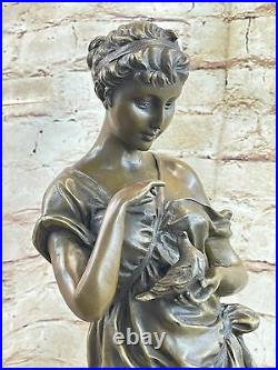 Hand Made Detailed Lost Wax Method Maiden with her Bird Bronze Figurine Statue