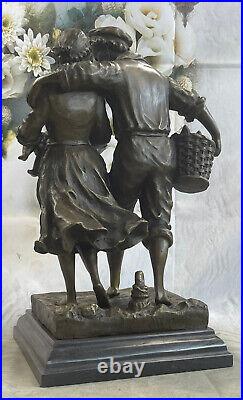 Hand Made Detailed Loving Family Couple Bronze Sculpture Marble Base Figurine