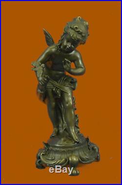 Hand Made Fairy Playing with a Bird Statue, 100% Bronze statues figurine Figure
