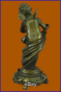 Hand Made Fairy Playing with a Bird Statue, 100% Bronze statues figurine Figure