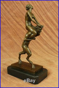 Hand Made Female Nude Satyr Mystic God Art Bronze Marble Statue Bergman Figurine