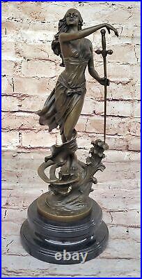 Hand Made Female Warrior with Sword Bronze Sculpture Marble Base Figurine Gift