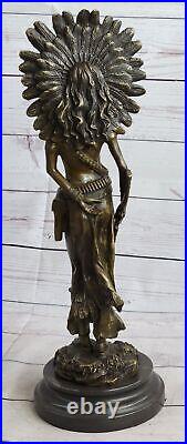 Hand Made Female Woman Warrior Bronze Sculpture dark brown Patina Statue Deal