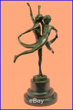 Hand Made Gemini Twins Dancer Bronze Sculpture Marble Base Statue Home DecorArt