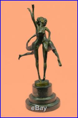 Hand Made Gemini Twins Dancer Bronze Sculpture Marble Base Statue Home DecorArt