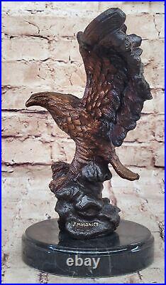 Hand Made Genuine Bronze American Bald Eagle Sculpture by Moigniez Statue