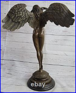 Hand Made Genuine Solid Bronze Nude Female Angel Woman Bronze Sculpture