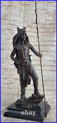 Hand Made Genuine Solid Bronze Signed Indian Chief Bronze Sculpture Statue