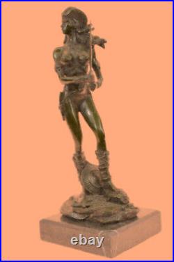 Hand Made Girl Lady Nude Soldier Warrior Sword Classic Bronze Marble Statue DEAL