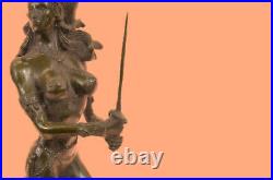 Hand Made Girl Lady Nude Soldier Warrior Sword Classic Bronze Marble Statue DEAL