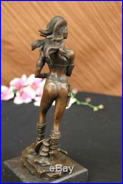 Hand Made Girl Lady Nude Soldier Warrior Sword Classic Bronze Marble Statue Sale
