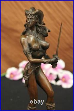 Hand Made Girl Lady Nude Soldier Warrior Sword Classic Bronze Marble Statue Sale
