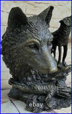 Hand Made Hot Cast Bronze Regal Wolf Head Bust Sculpture Statue of Thrones Decor