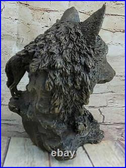 Hand Made Hot Cast Bronze Regal Wolf Head Bust Sculpture Statue of Thrones Decor