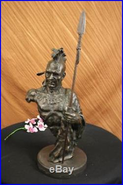 Hand Made Indian Native American Art Chief Eagle Bust Bronze Marble Statue Decor