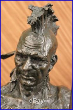 Hand Made Indian Native American Art Chief Eagle Bust Bronze Marble Statue Decor