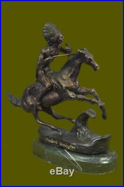 Hand Made Indian Warrior Signed Remington Bronze Sculpture Figure Statue Decor