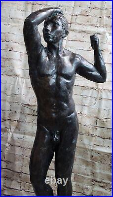 Hand Made Large Nude Male Man Gay Interest Bronze Sculpture by Rodin Gift