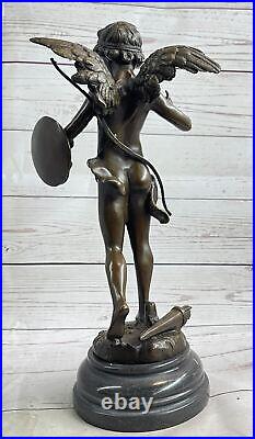Hand Made Musician Lover Angel Genuine Bronze Sculpture Home Decoration Deal NR