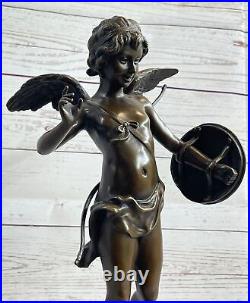 Hand Made Musician Lover Angel Genuine Bronze Sculpture Home Decoration Deal NR