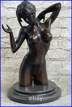 Hand Made NUDE BRONZE FEMALE CLASSICAL PORTRAIT BUST SCULPTURE STATUE