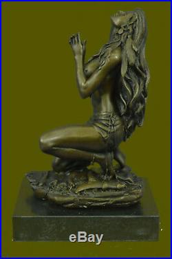 Hand Made Native American Indian Woman Statue Sculpture Figurine Bronze Art Deco