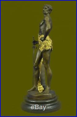 Hand Made Nude Male Warrior Bronze Sculpture Home Office Decor Statue Figure