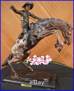Hand Made Old West Cowboy on Horse Bronco Buster Bronze Masterpiece Statue DEAL