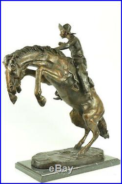 Hand Made Old West Cowboy on Horse Bronco Buster Bronze Masterpiece Statue Deal