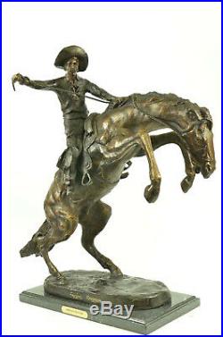 Hand Made Old West Cowboy on Horse Bronco Buster Bronze Masterpiece Statue Sale