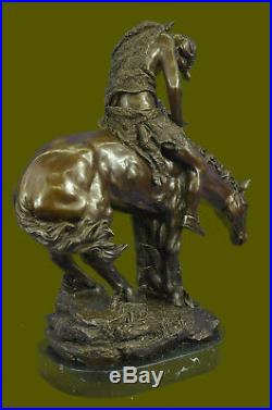 Hand Made Original Native American Indian Riding Horse Bronze Sculpture Statue