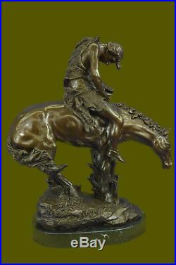 Hand Made Original Native American Indian Riding Horse Bronze Sculpture Statue