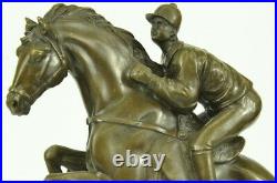 Hand Made PURE BRONZE HORSE AND JOCKEY RACEHORSE STATUE SCULPTURE LARGE NUMBER 7