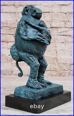 Hand Made Picasso Baboon Monkey Animal Holding Her Baby Genuine Bronze Statue