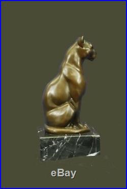 Hand Made Puma Panther Big Cat Bronze on White Marble Bookend Sculpture Statue
