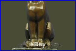 Hand Made Puma Panther Big Cat Bronze on White Marble Bookend Sculpture Statue